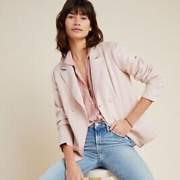ANTHROPOLOGIE MONARC CHARLI FAUX SUEDE BLAZER JACKET COAT BLUSH PINK - Picture 1 of 9